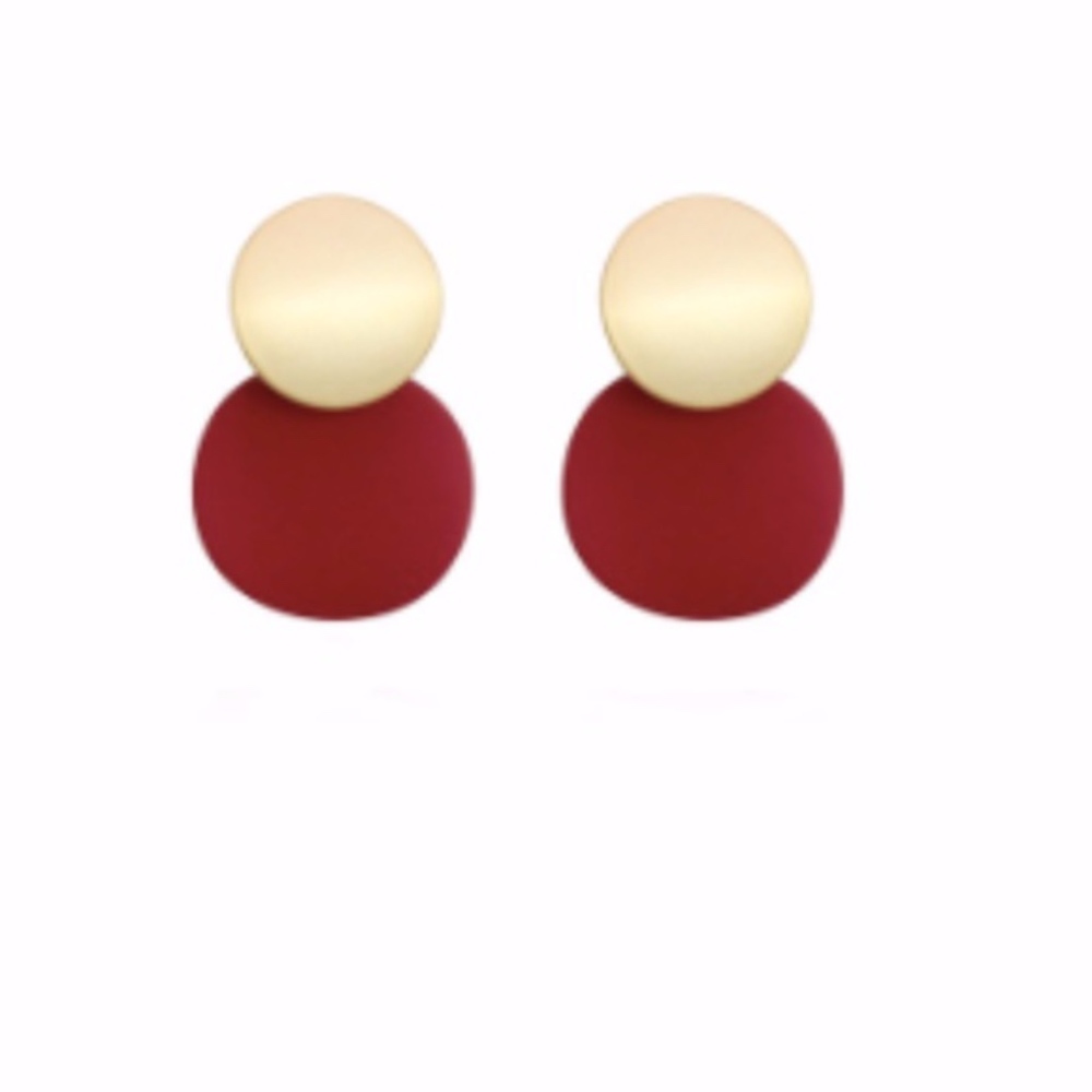 Gold Sterling Silver Post Drop Earrings Red